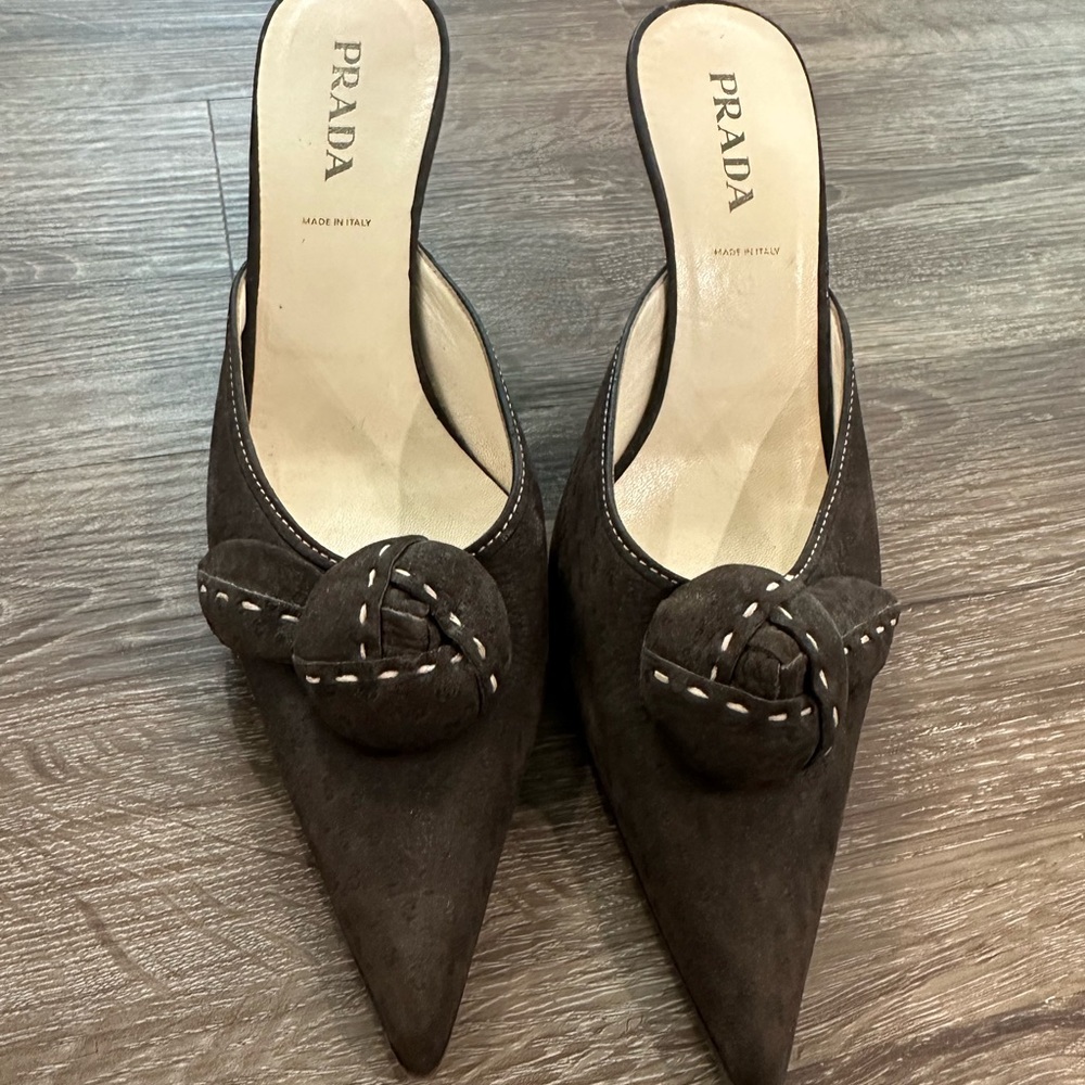 Prada Women's Brown Mule kitten heel